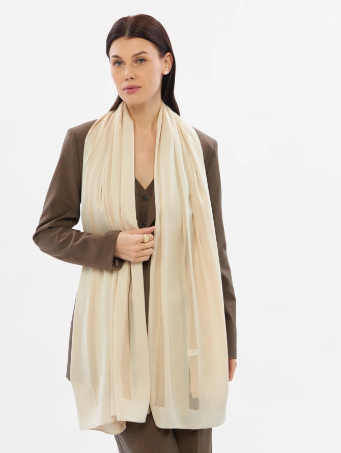 Палантин женский бежевый двусторонний в полоску