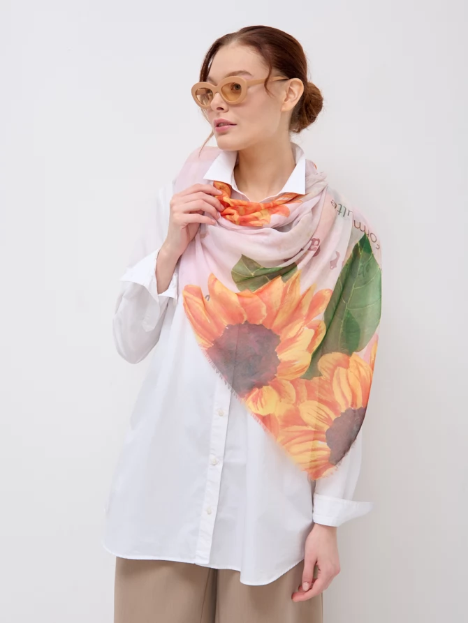 Платок женский двусторонний с цветочным принтом «Арт-деко» KSH13-17-22