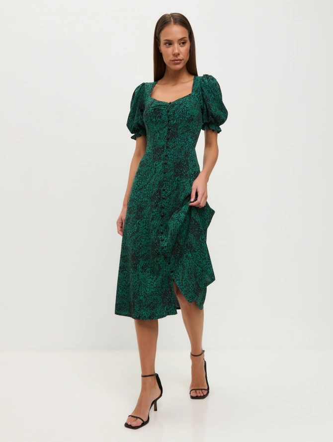 Платье из штапеля с зеленым цветочным принтом OD-712-8