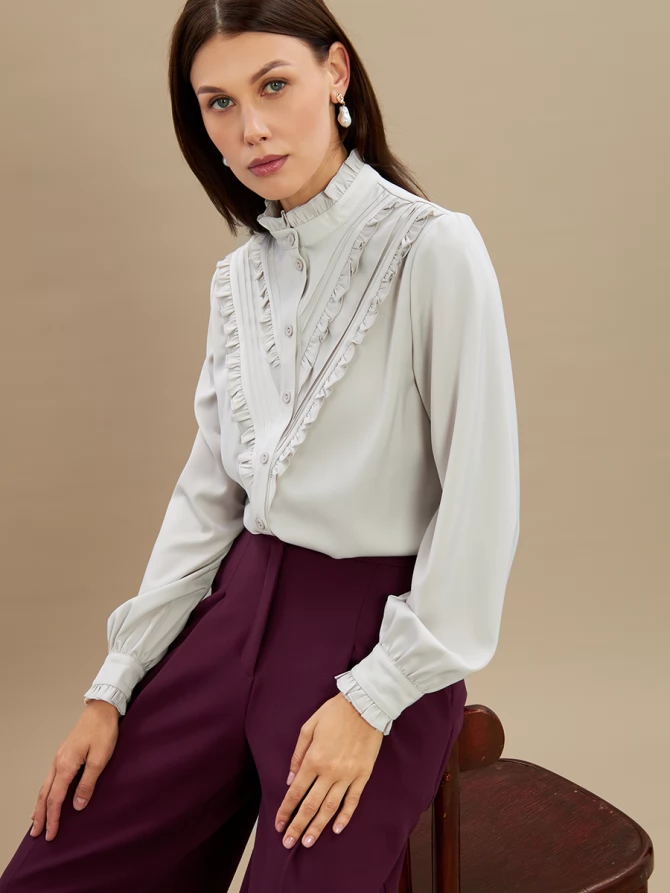 Блузка с рюшами OD-884-6 серо-коричневый