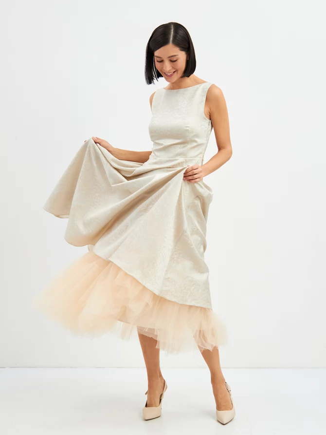 Платье из жаккарда OD-939-3 серо-голубой