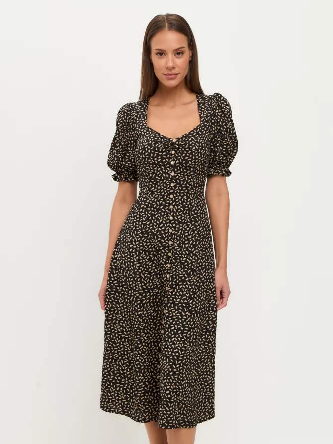 Платье штапель OD-712-7 черный с бежевым