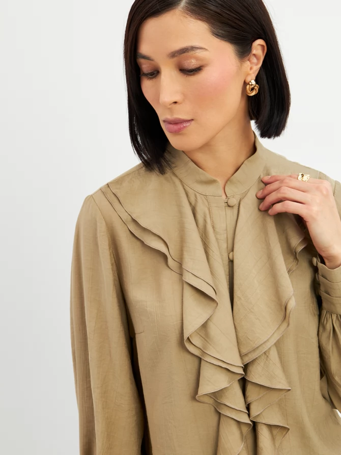 Блузкас отлетными рюшами OD-914-2 хаки