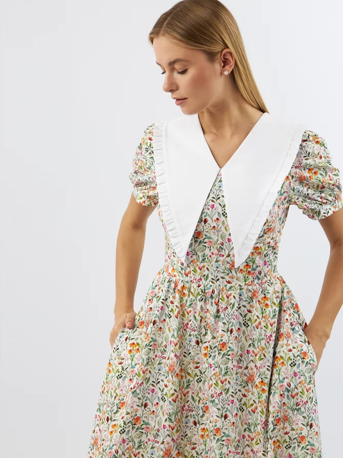 Платьеиз хлопка с большим контрастным воротником OD-935-2