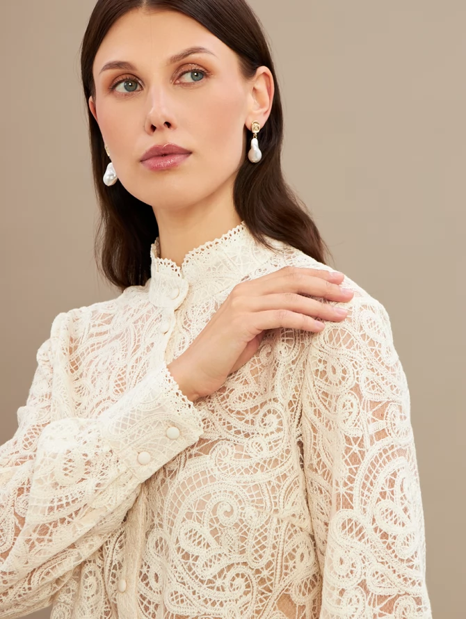 Блузка из кружевной ткани OD-977-1 молочный