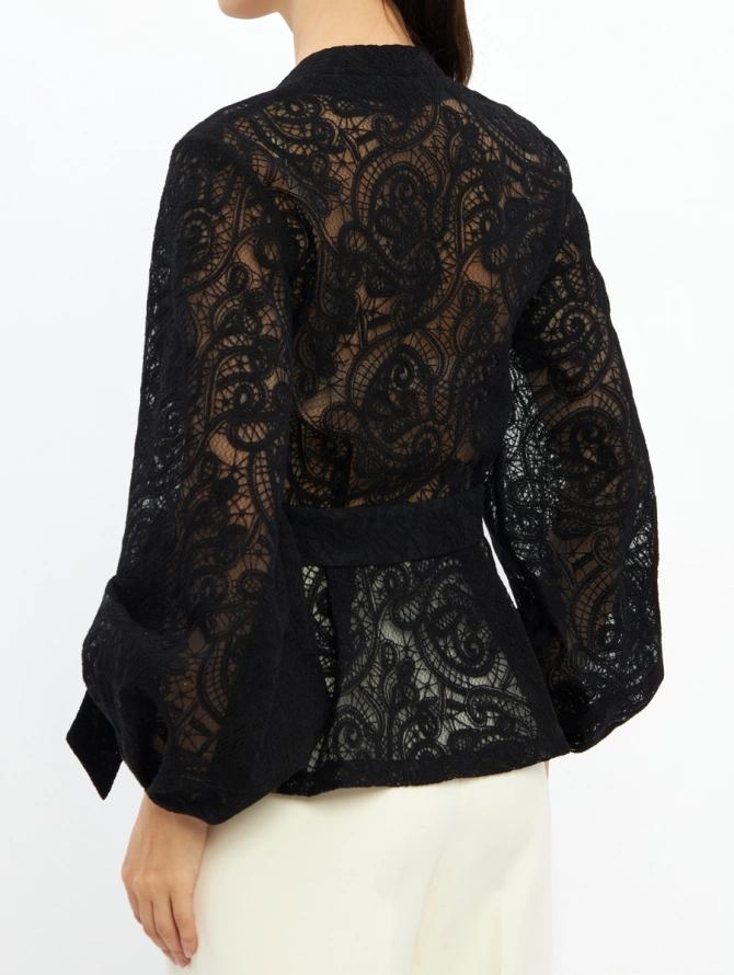 Блузка из кружева с баской и поясом OD-1033-2 черный