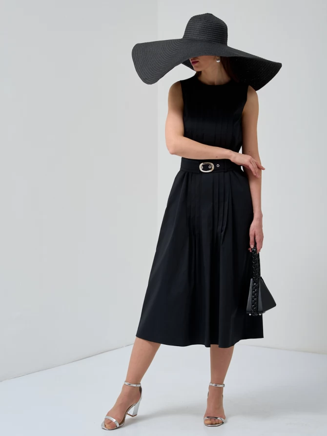 Платье хлопковое с поясом черное