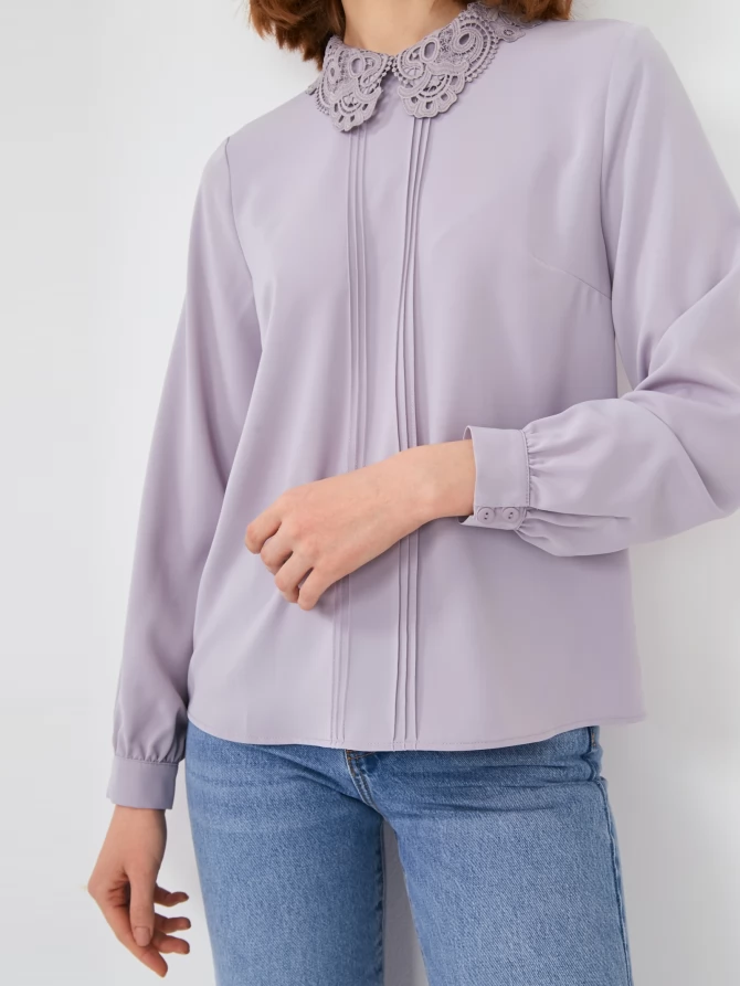 Блузка с кружевным воротником OD-861-4 светло-сиреневая