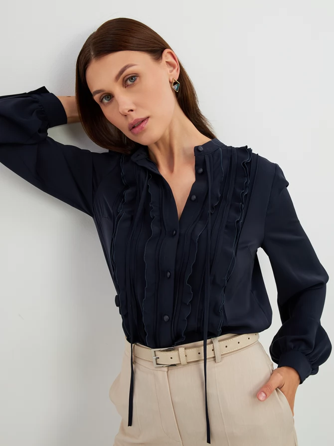 Блузка с рюшами OD-976-2 т.синий