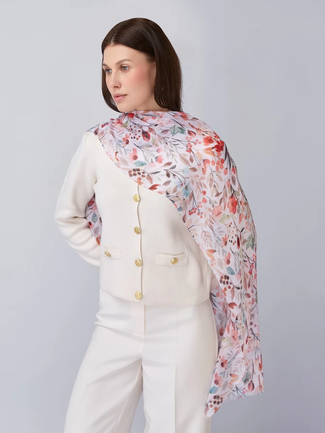 Палантин женский с акварельным цветочным принтом KSH16-125-2