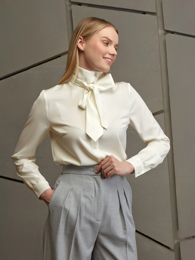 Блузка с галстуком  OD-881-7 сливочный