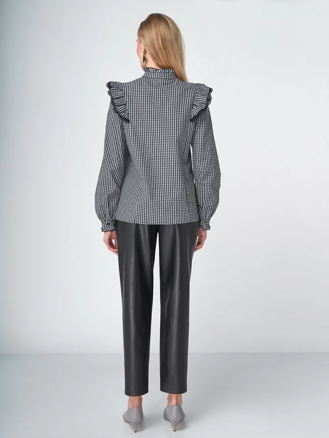 Блузка из хлопка с кружевом OD-896-1 ч/б клетка