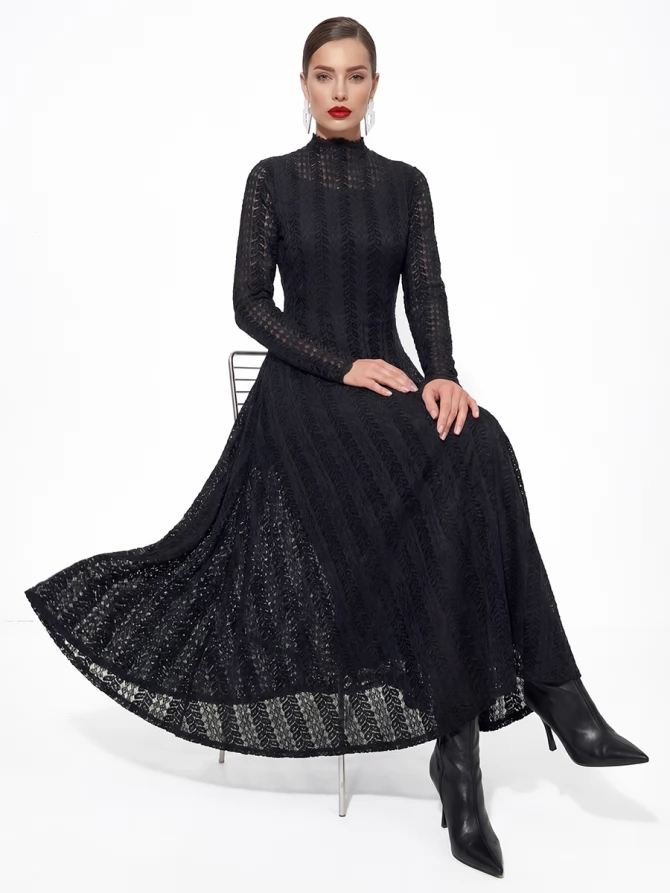 Платье теплое кружевное OD-846-5 черный