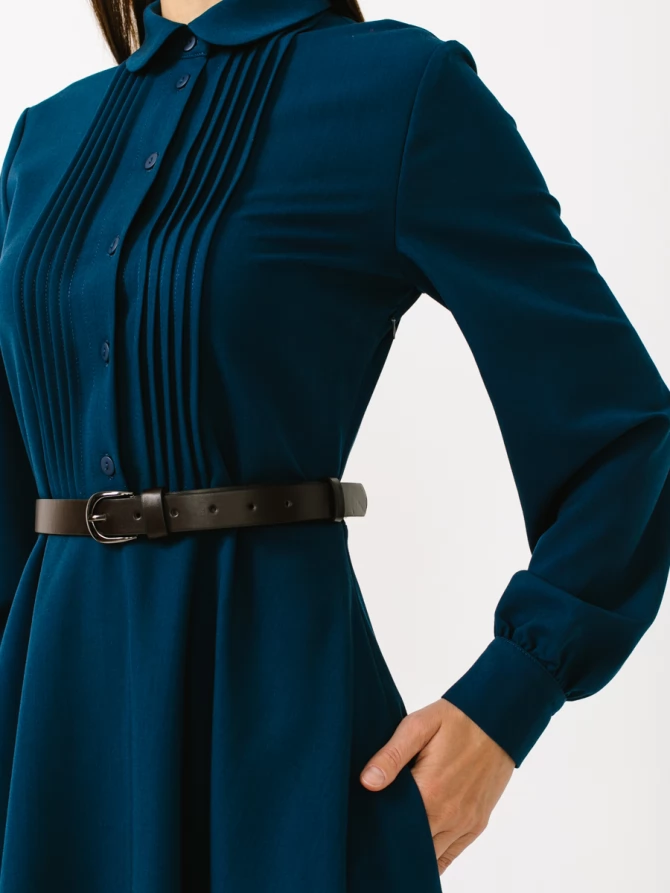 Платье из костюмной ткани с контрастным воротником и манжетом OD-841-2 бирюза