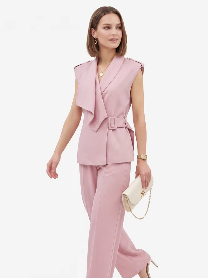 Жилет на запах из костюмной ткани OD-999-2 розовый