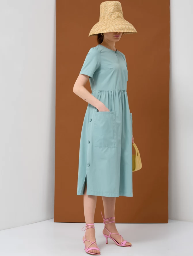 Платье хлопок OD-795-1 с планкой св.зеленое