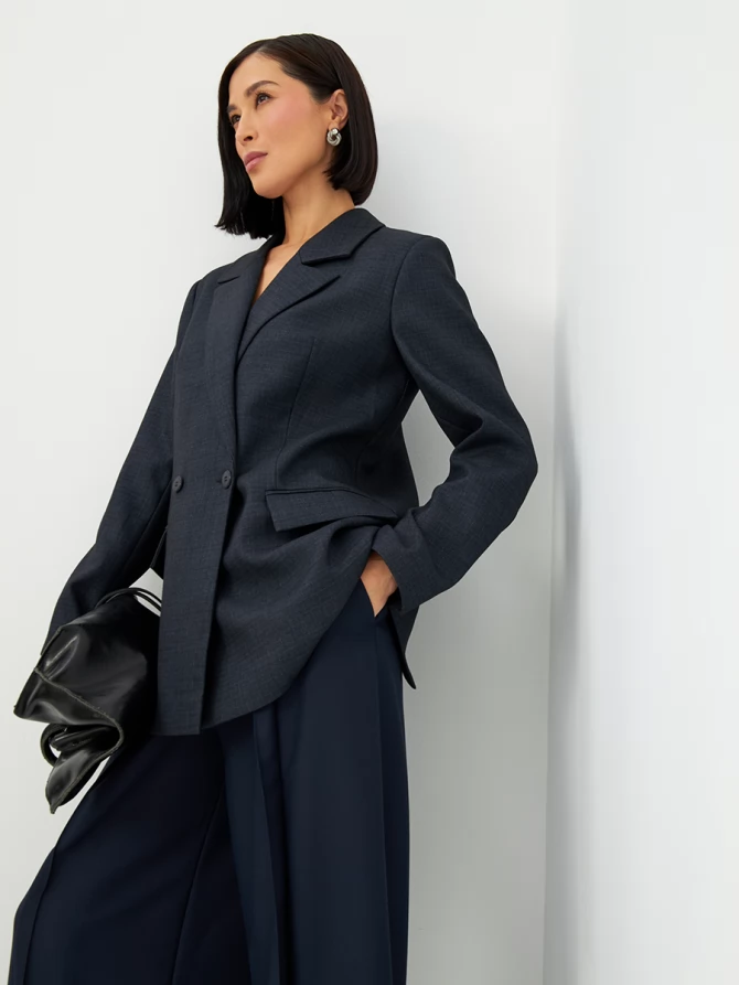 Жакет жакет из костюмной ткани OD-978-1 серо- синий