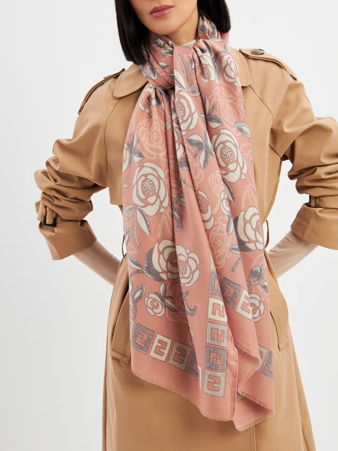 Палантин женский с цветочным принтом и геометрическим узором