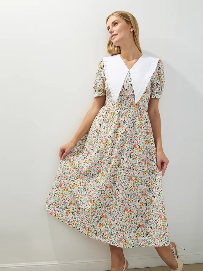 Платьеиз хлопка с большим контрастным воротником OD-935-2