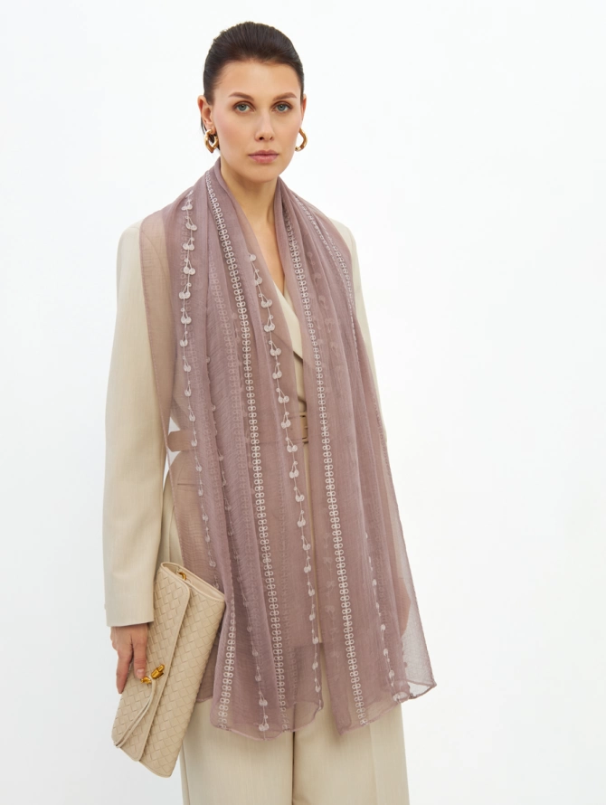 Палантин женский из жатого шифона с вышивкой DRK-145-101