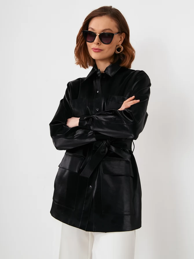 Без пояса! Куртка из лакированной эко-кожи ODP-476-1