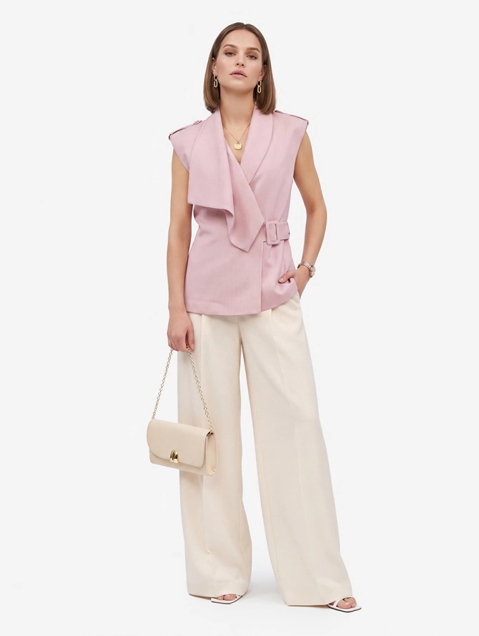 Жилет на запах из костюмной ткани OD-999-2 розовый