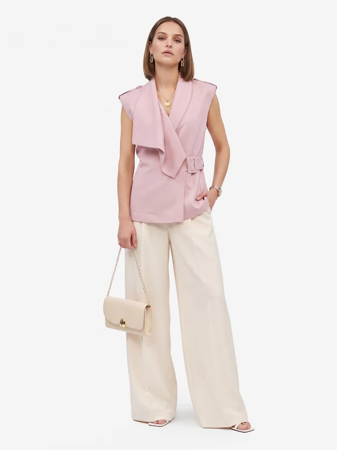 Жилет на запах из костюмной ткани OD-999-2 розовый