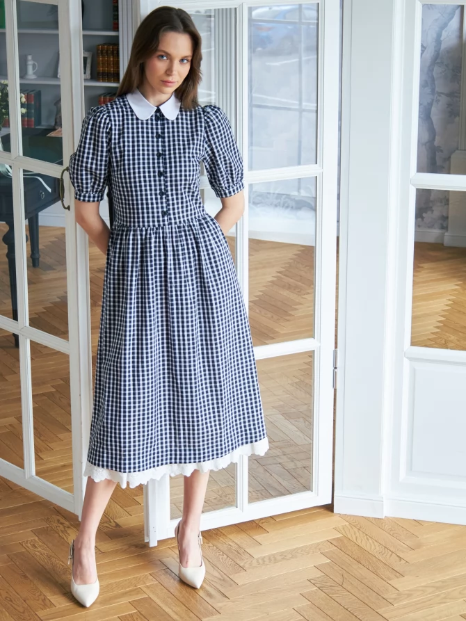 Платье хлопок OD-790-7 ч/б клетка