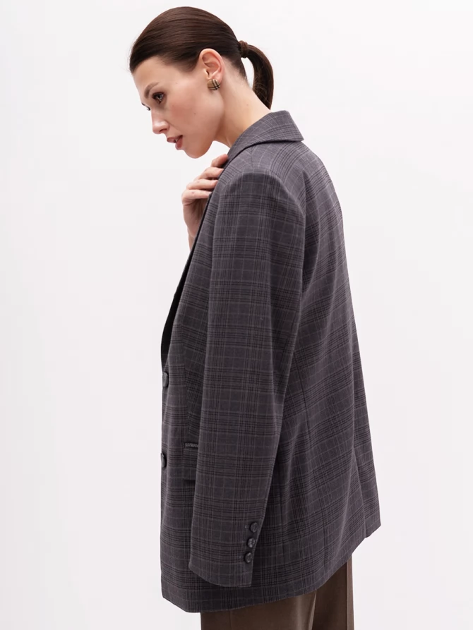 Жакет длинный OD-839-4 сине-бежевая клетка