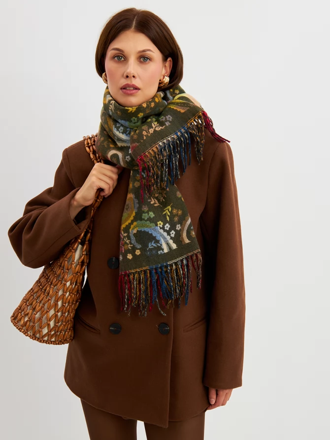 Палантин женский с узором Пейсли и бахромой