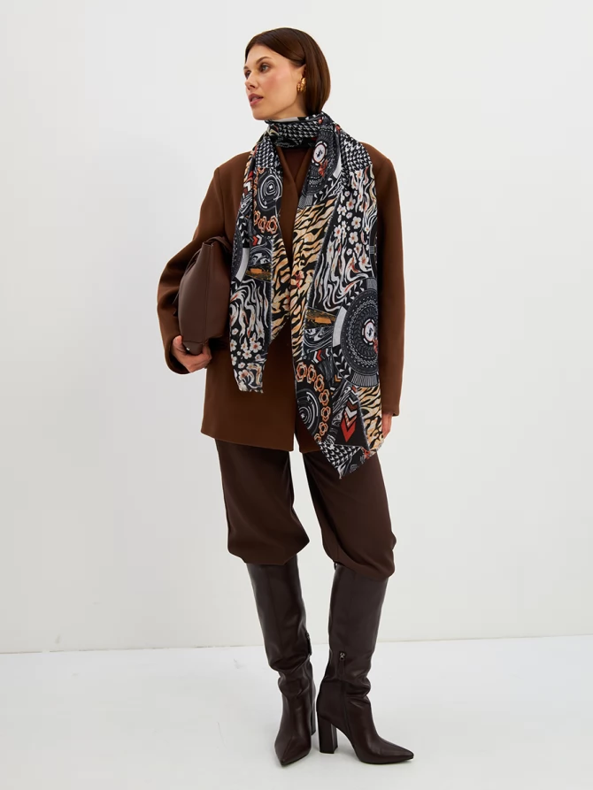 Палантин женский с авторским принтом и бахромой