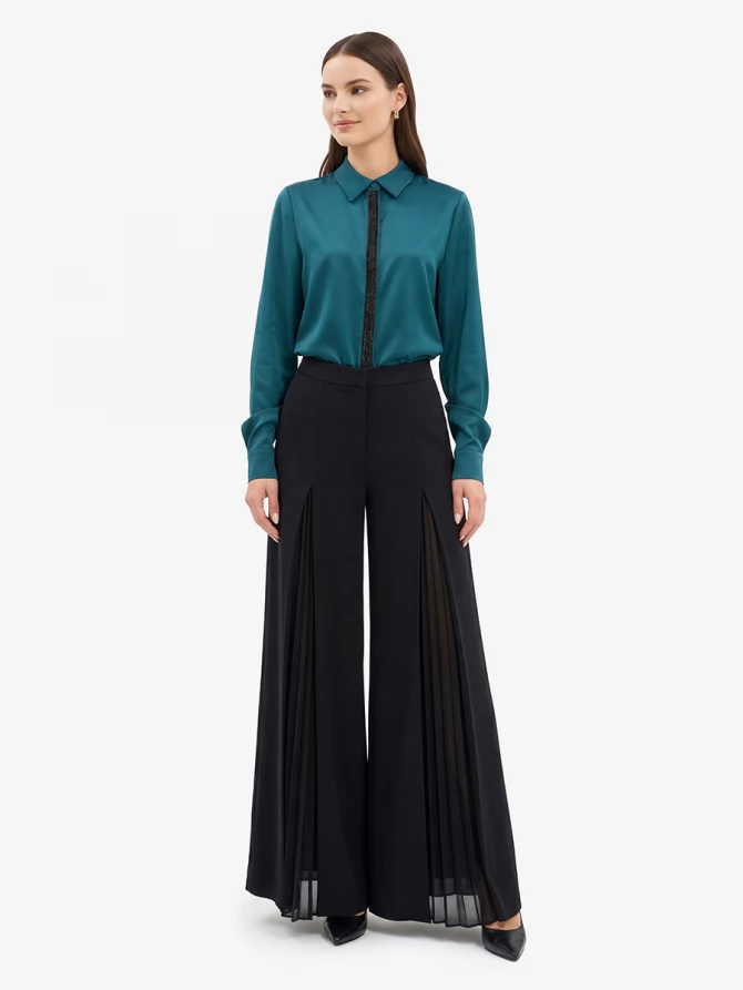 Блуза с широкой бисерной тесьмой OD-1072-2 бутылочный