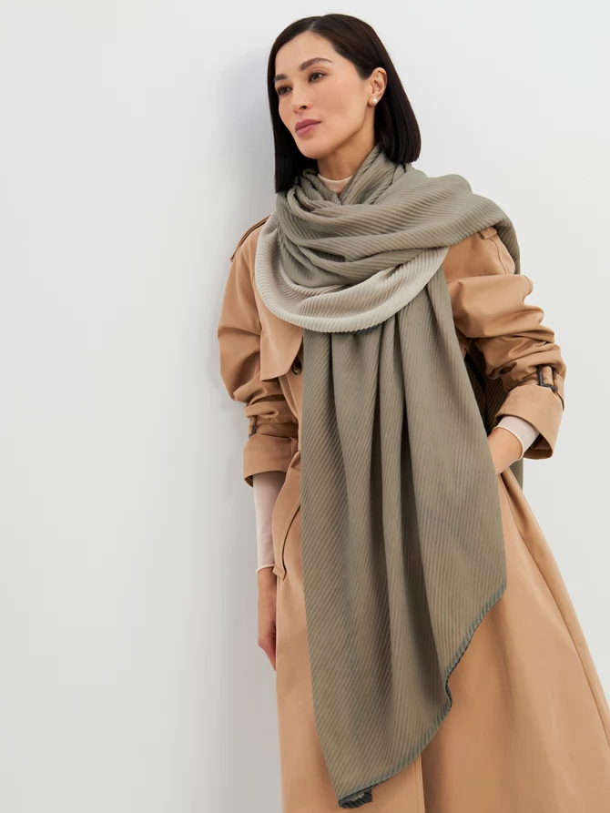 Палантин женский плиссированный двухсторонний хаки