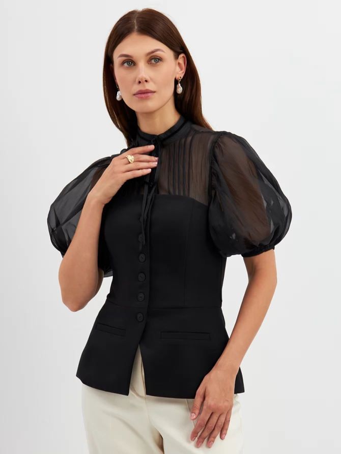 Блузка (корсет) из костюмной ткани на подкладке OD-908-1 черный