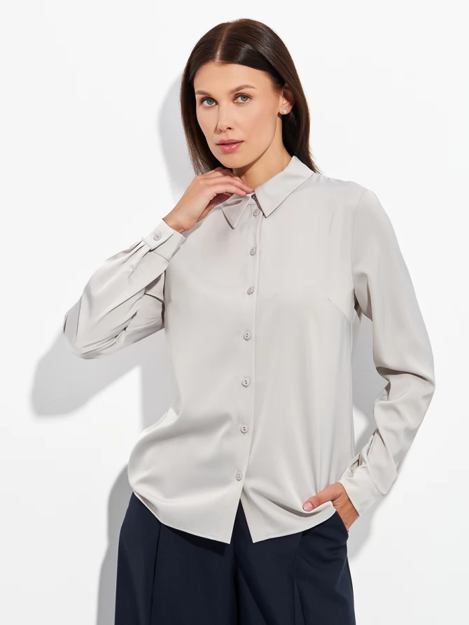 Блузка с галстуком серо-коричневая