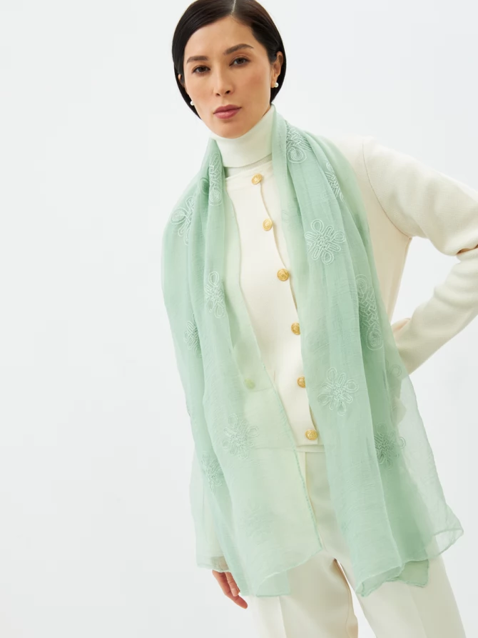 Палантин женский двусторонний с вышивкой Арт-деко