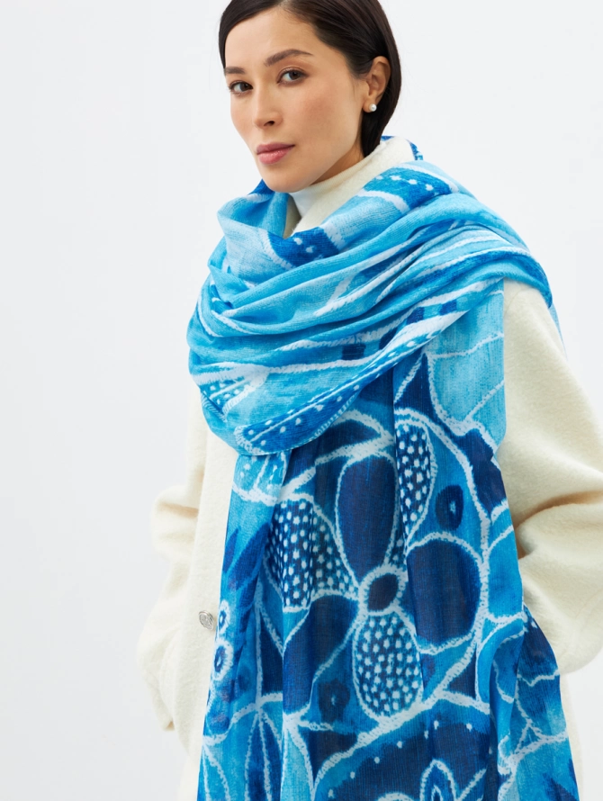 Палантин женский двусторонний с рисунком арт-деко D2H-135-4