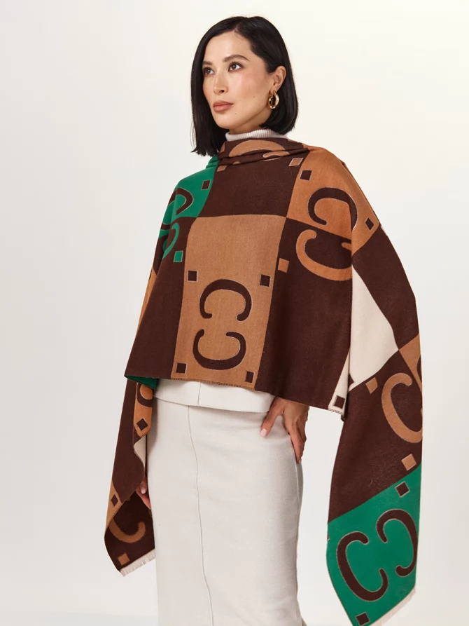 Палантин женский двусторонний с фирменным узором