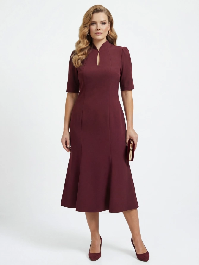 Платье воротник-капля OD-761-3  бордо