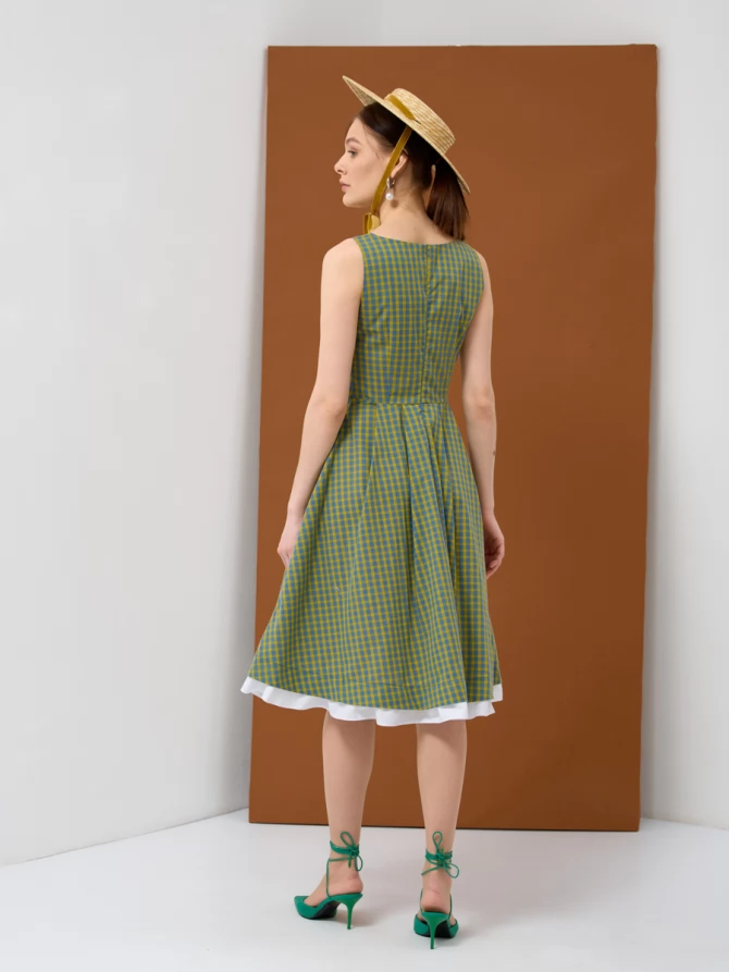 Платье хлопок OD-799-1 клетка желто-голубая