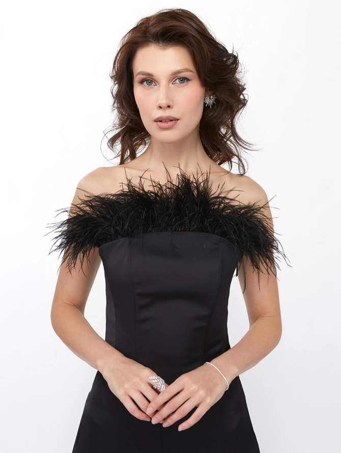 Блузка-корсет со съемными перьями черная