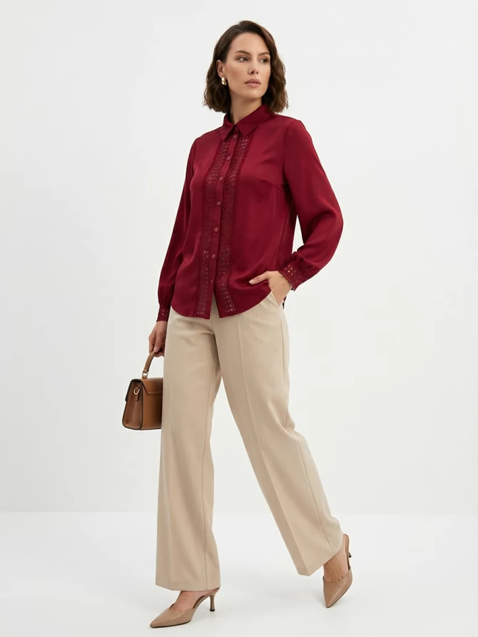 Блузка с кружевом OD-808-2 бордовый