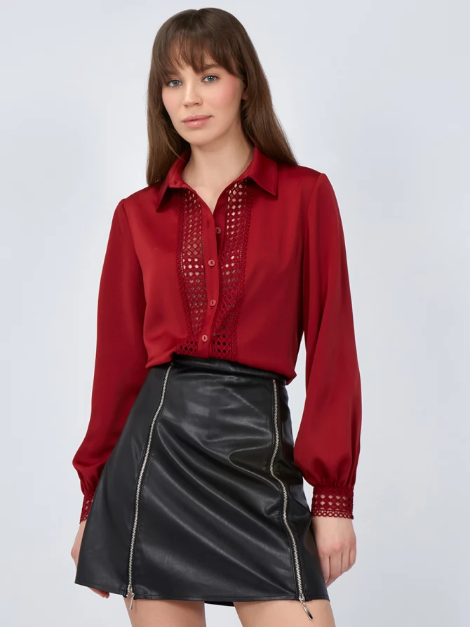 Блузка с кружевом OD-808-2 бордовый