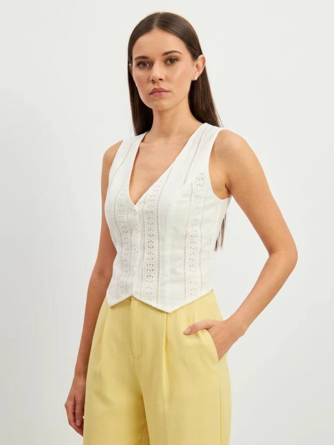 Жилет из хлопкового шитья белый OD-995-1