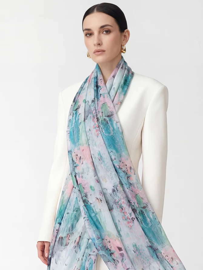 Палантин женский с абстрактным акварельным принтом KSH16-129-3