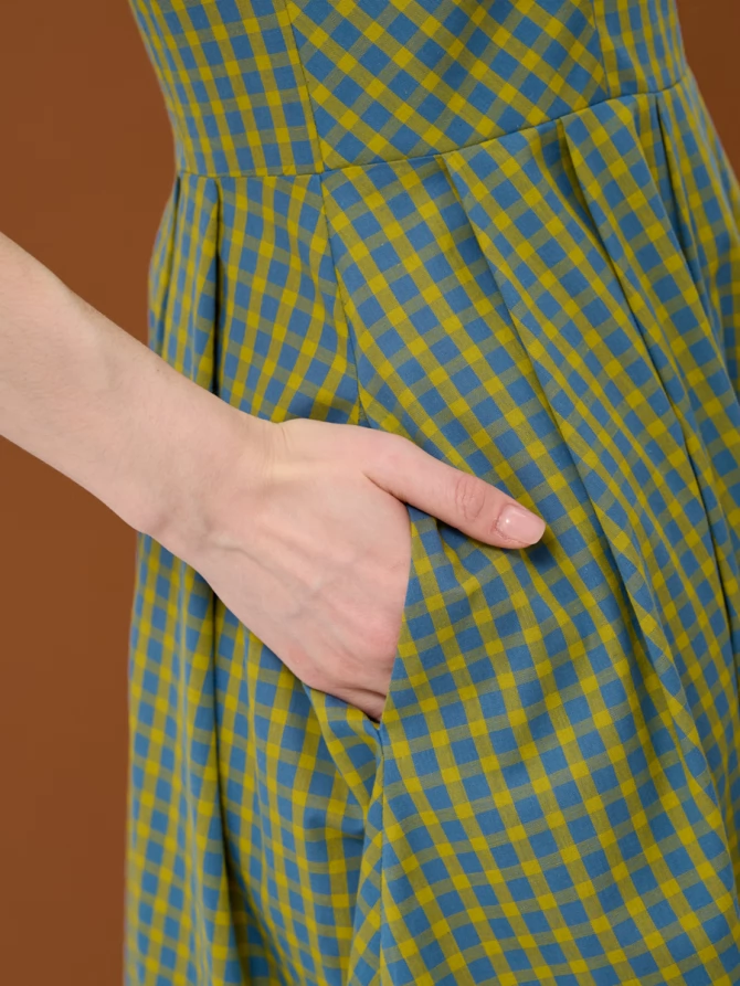 Платье хлопок OD-799-1 клетка желто-голубая