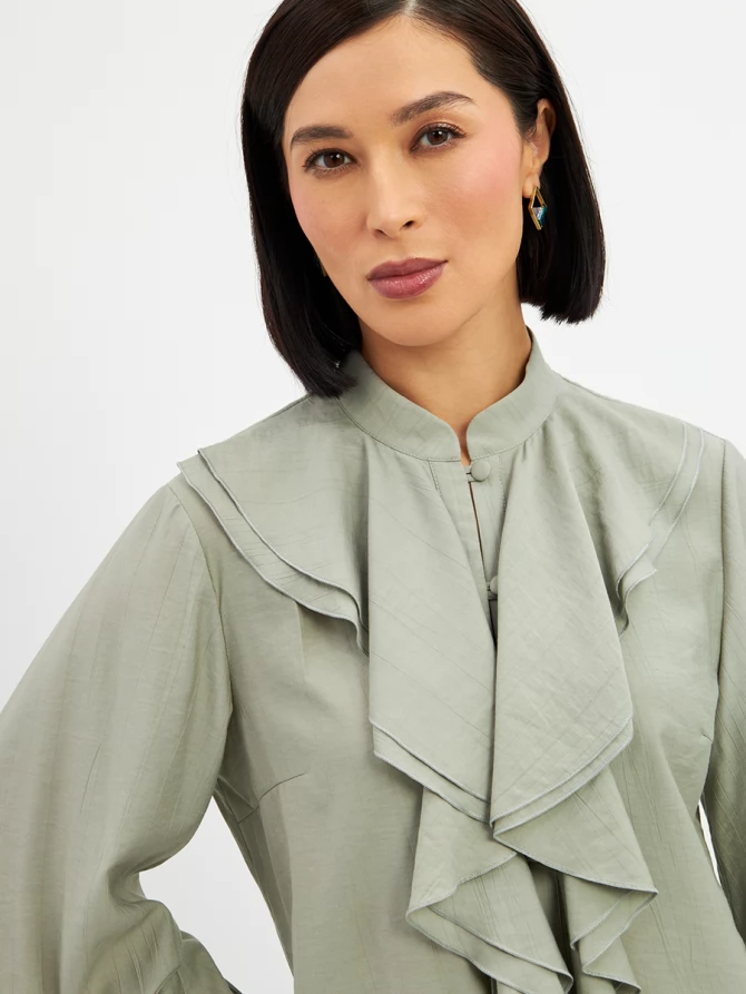 Блузкас отлетными рюшами OD-914-3 полынь