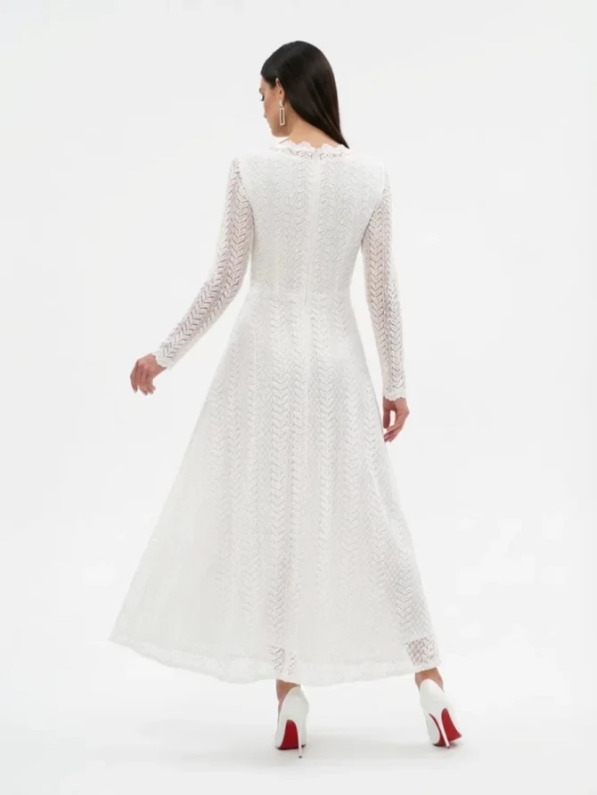 Платье из трикотажного кружева OD-904-4 белое