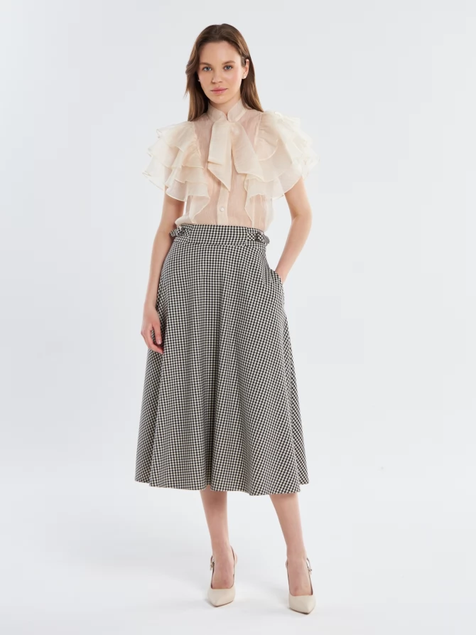 Блузка из органзы с рюшами и бантом OD-929-4 молочный