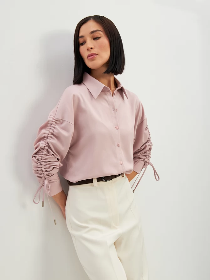 Блузка тонкая джинса OD-858-1 пудра